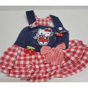 Hello Kitty Denim Gingham Pet Dress Red White Blue Small Dog Cat Sanrio Style